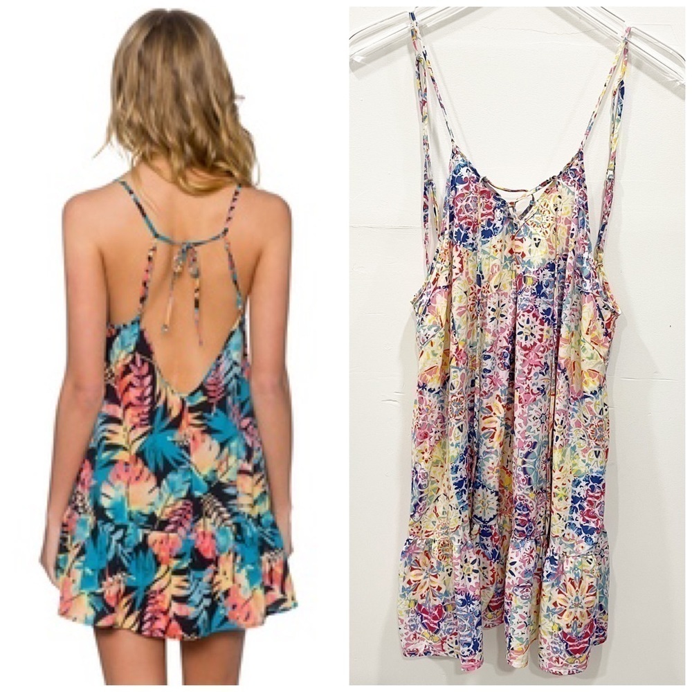 Sunsets Swimwear Printed Riviera Dress Strappy Lace-Up Ruffle Flounce Hem